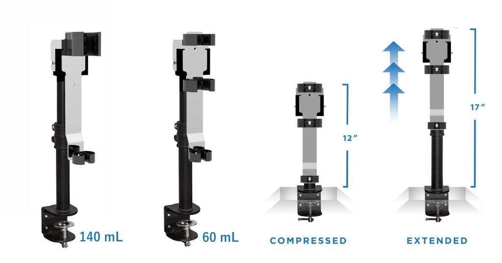 The Buckwheat 2.0 table mounted adjustable height Feeding Tube Holder
